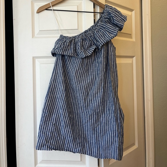 MADEWELL One Shoulder Blue & White Striped Dress Size cotton linen xs - Picture 2 of 7